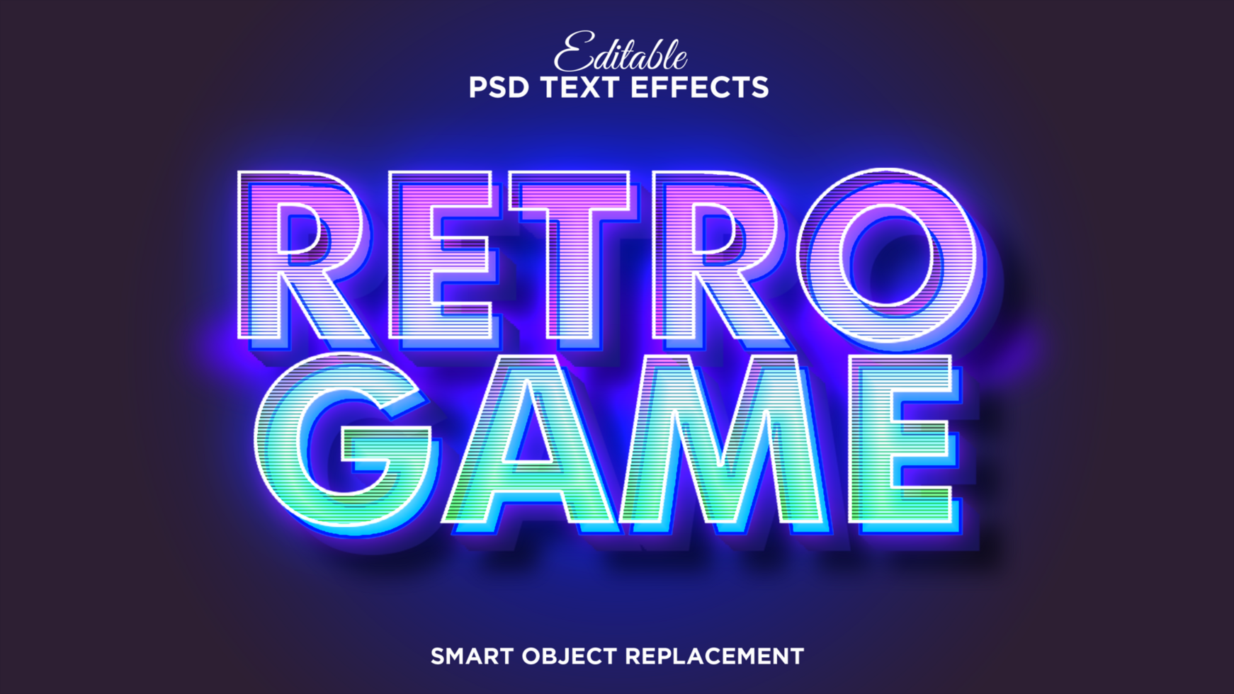 Retro game text effect with neon colors psd