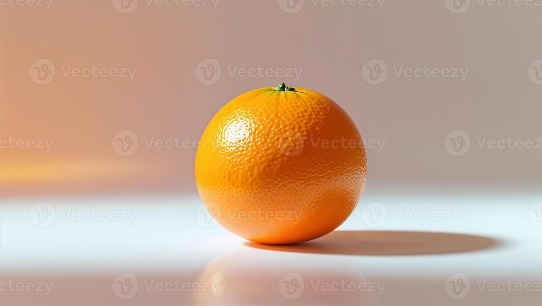 Ripe orange fruit casting shadow on white surface with orange background photo