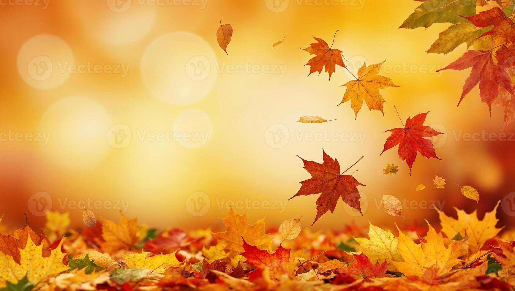 Colorful autumn leaves falling on a blurred background photo