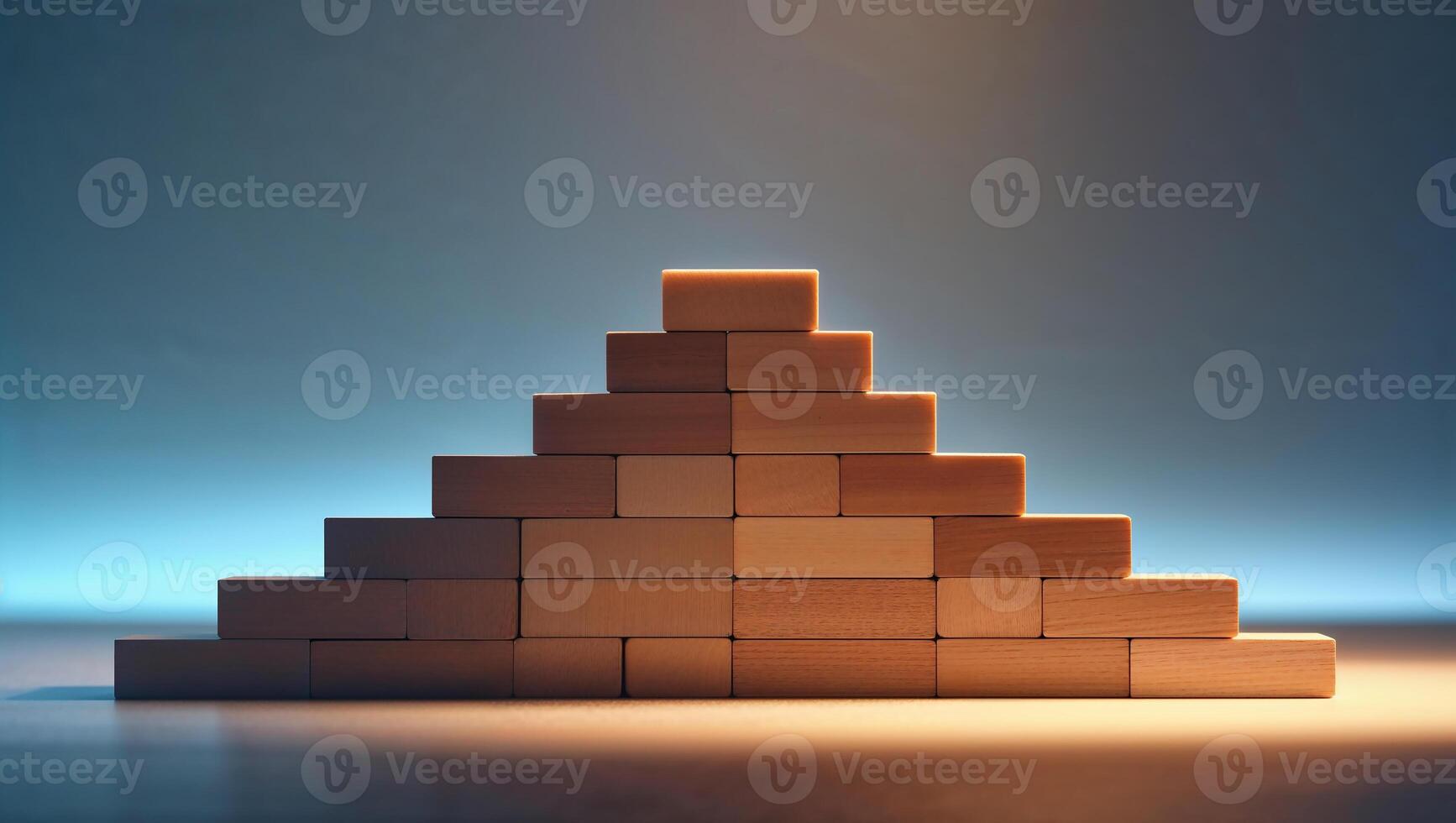 Wooden blocks forming an upward pyramid symbolizing growth and progress photo