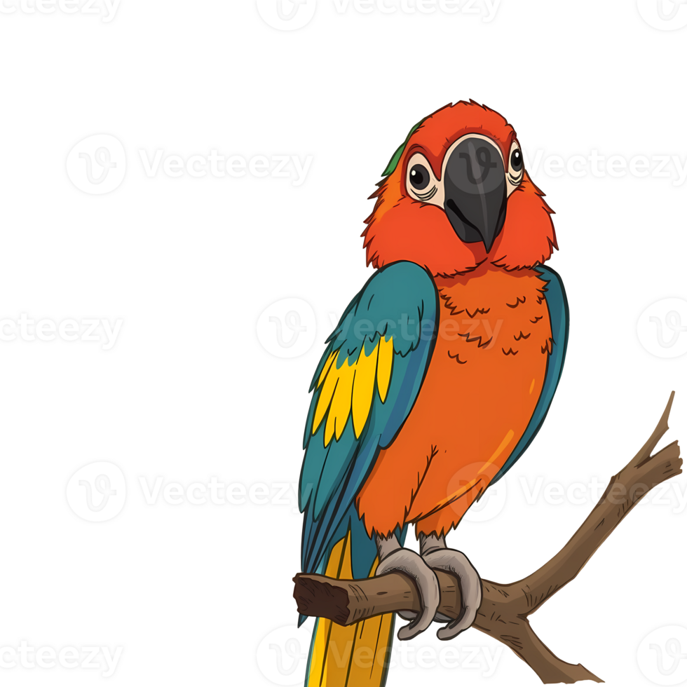 A cartoon parrot sitting on a branch png