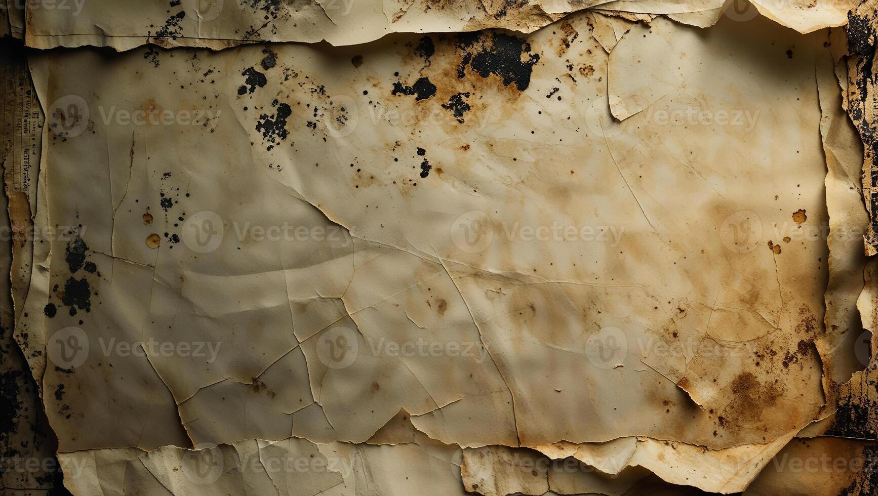 Old paper texture showing folded and stained surface with ripped edges photo
