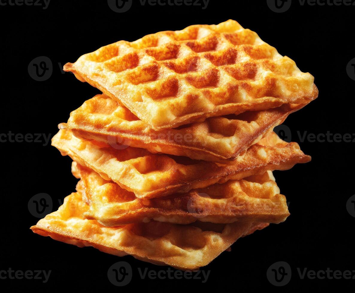 Delicious golden waffles stacked for breakfast enjoyment photo
