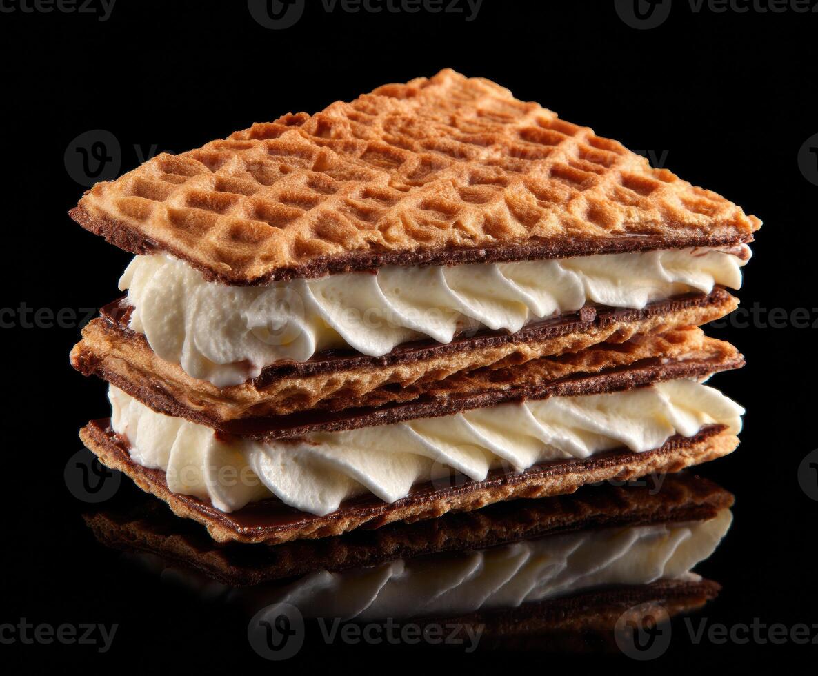 Delicious dessert with crunchy wafers and creamy filling photo
