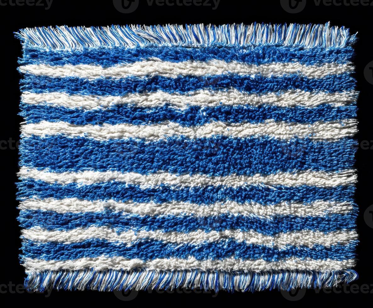 Blue and white striped textile with fringe for home decor and design photo