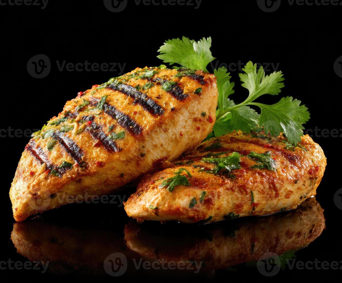 Grilled chicken with herbs and spices on a black background photo