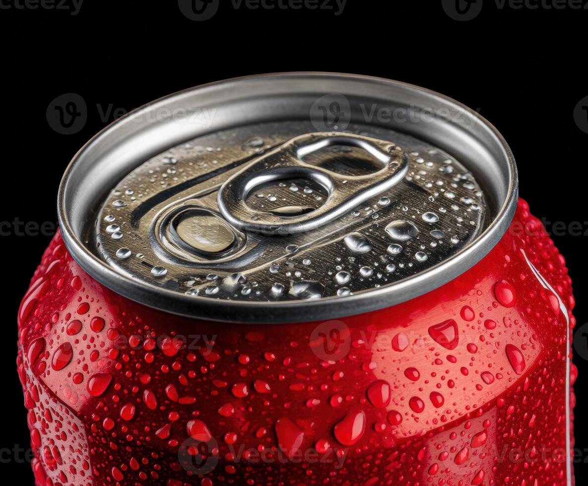 Refreshing beverage in a can with condensation ready to enjoy photo