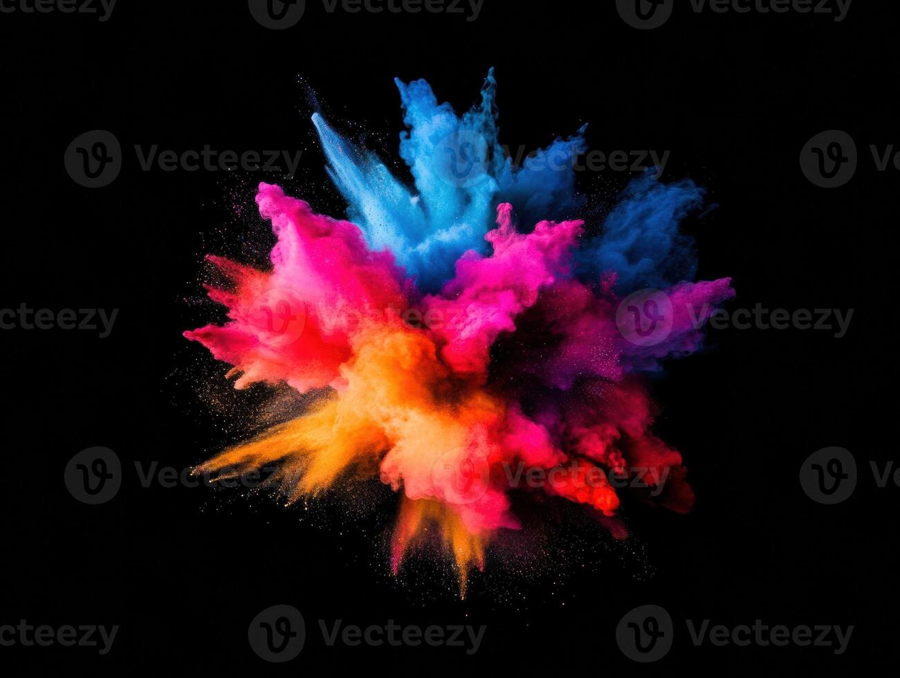 Vibrant explosion of colorful powder in dynamic patterns photo