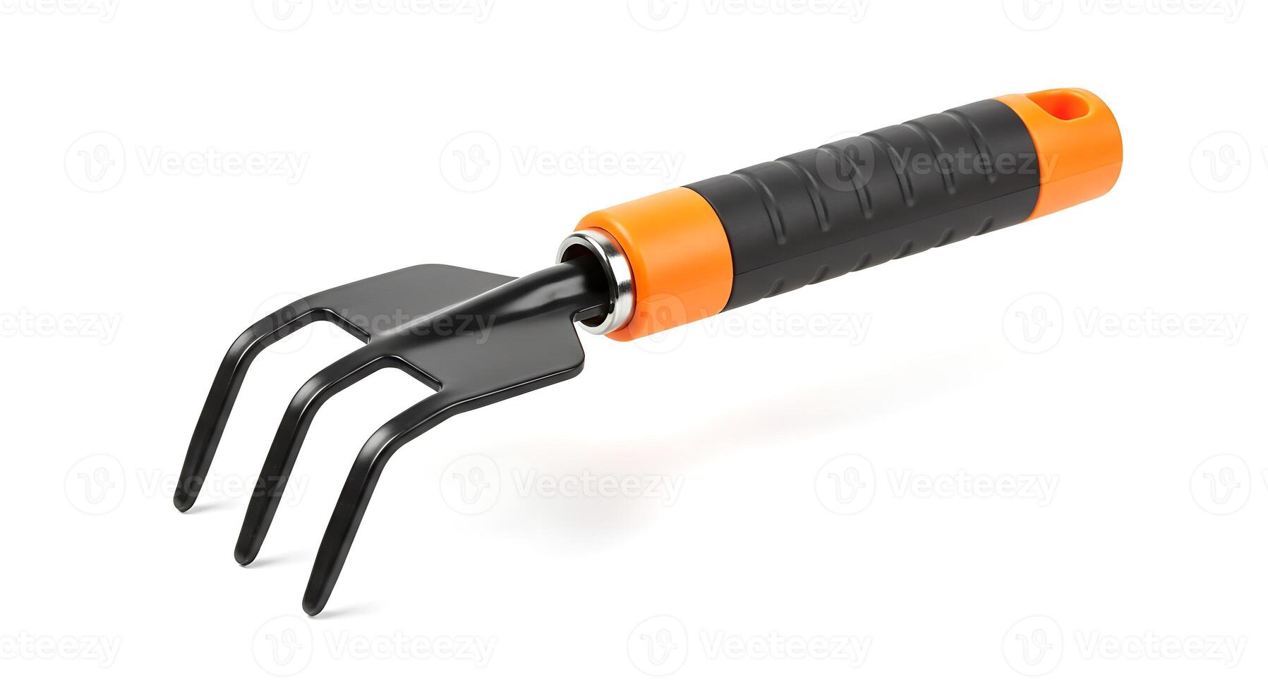 A black and orange fork with a handle photo