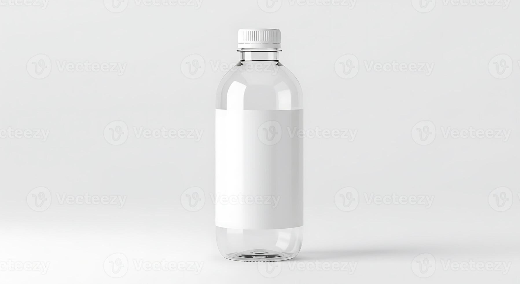 A white plastic bottle with a blank label on it photo