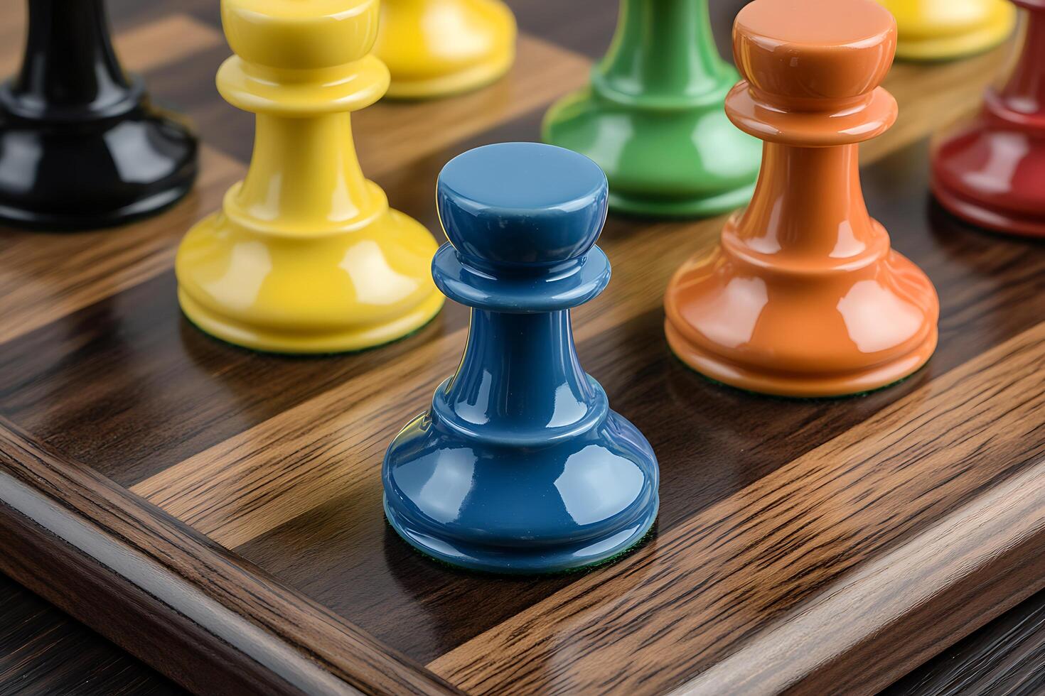 Colorful Chess Pieces on a Wooden Board Add Fun to Strategy Games photo