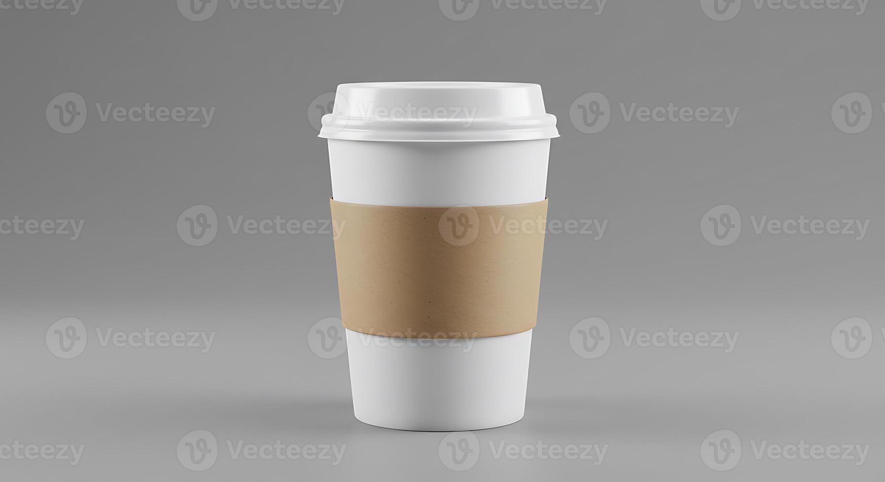 A white coffee cup with a brown paper sleeve photo