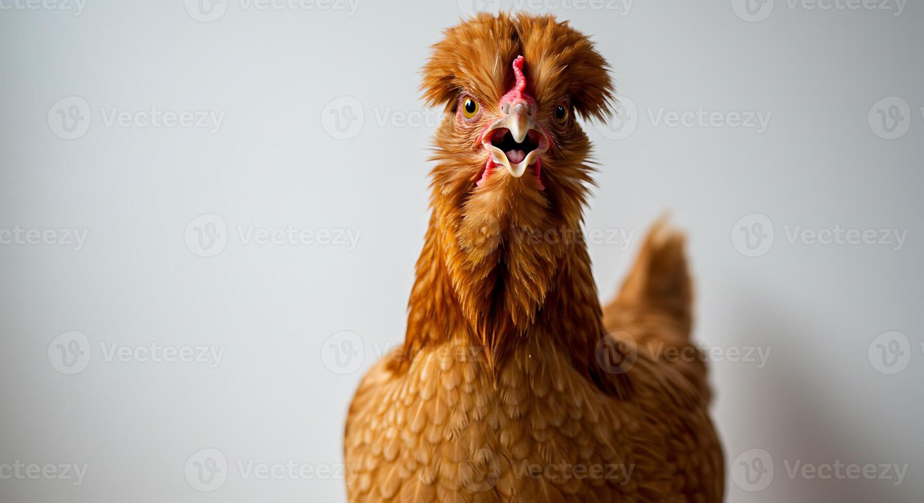 A close up of a chicken with its head up photo