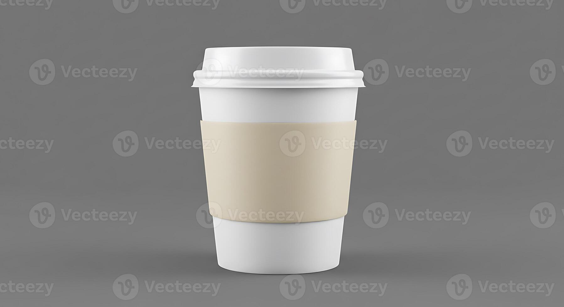 A white coffee cup with a lid on a gray background photo