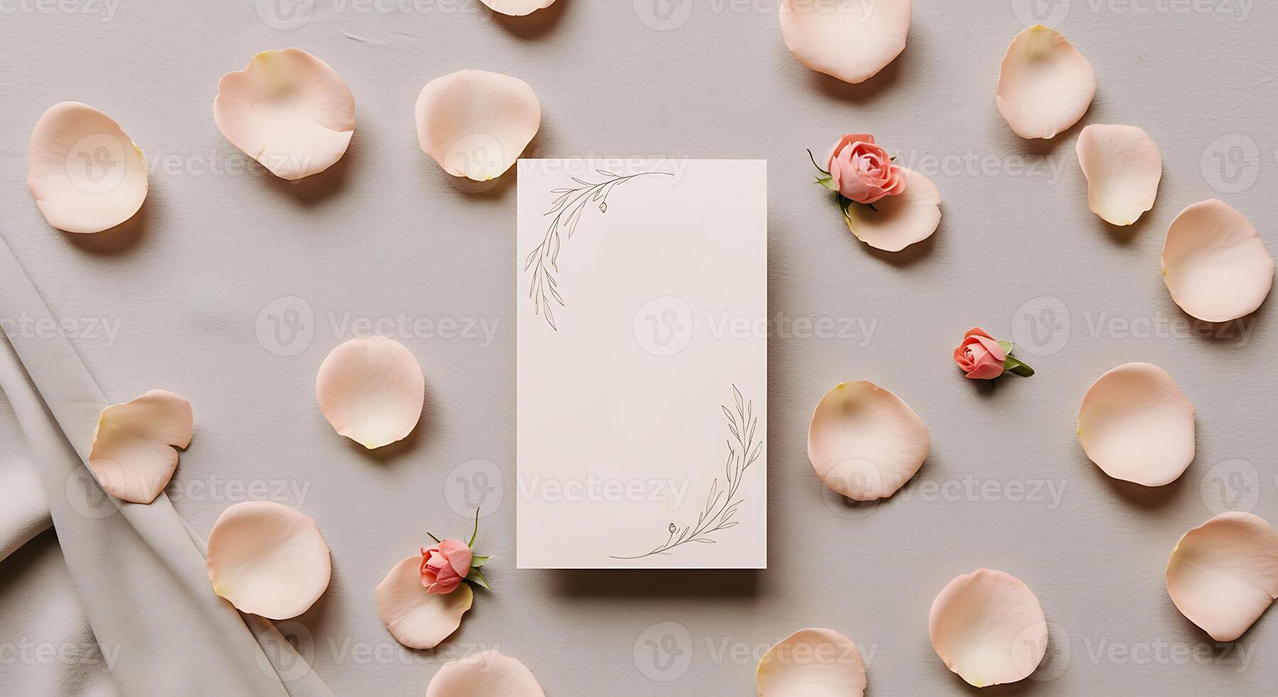 Elegant Wedding Invitation Mockup with Rose Petals photo