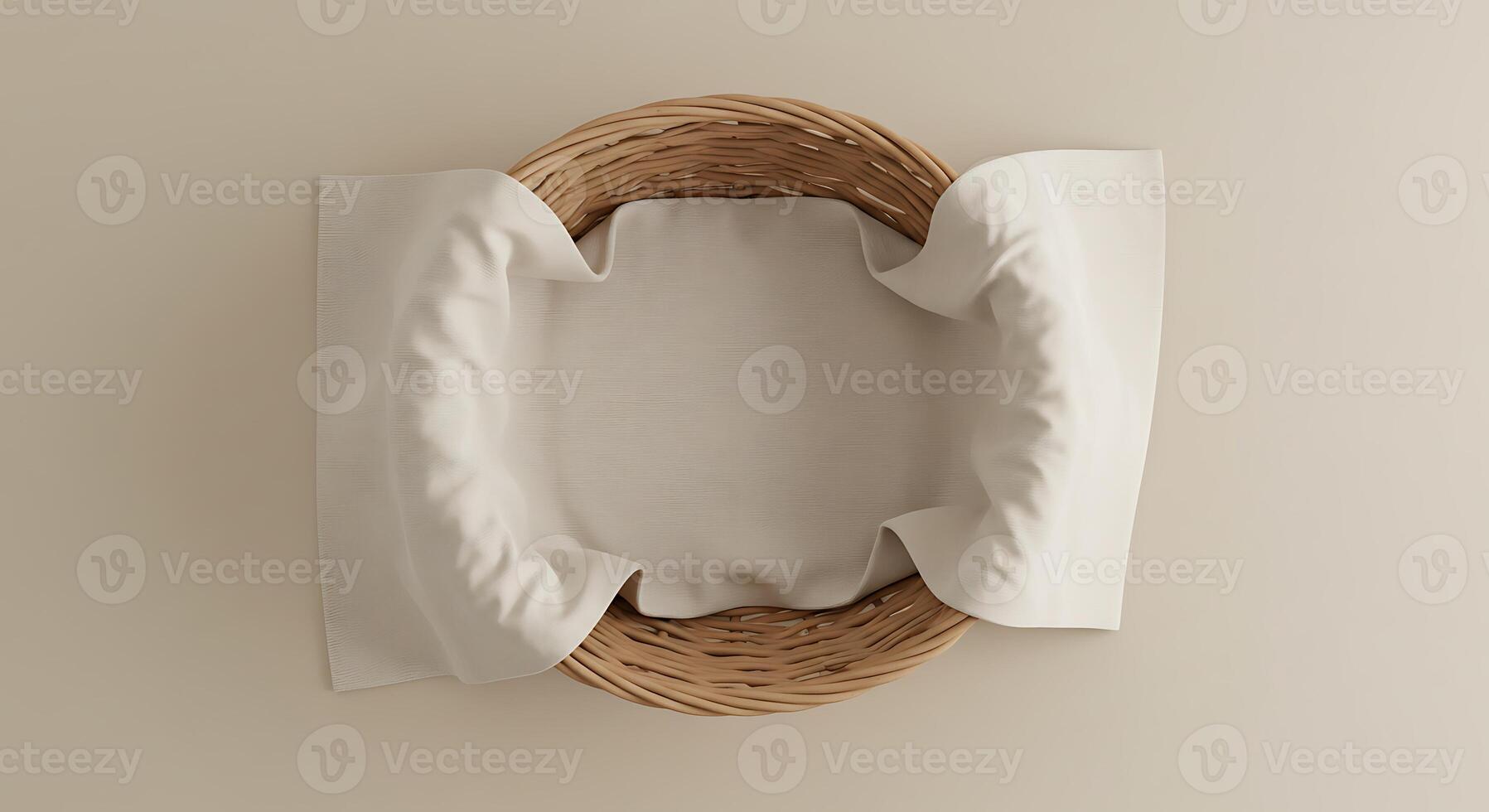 A basket with a white cloth on top photo