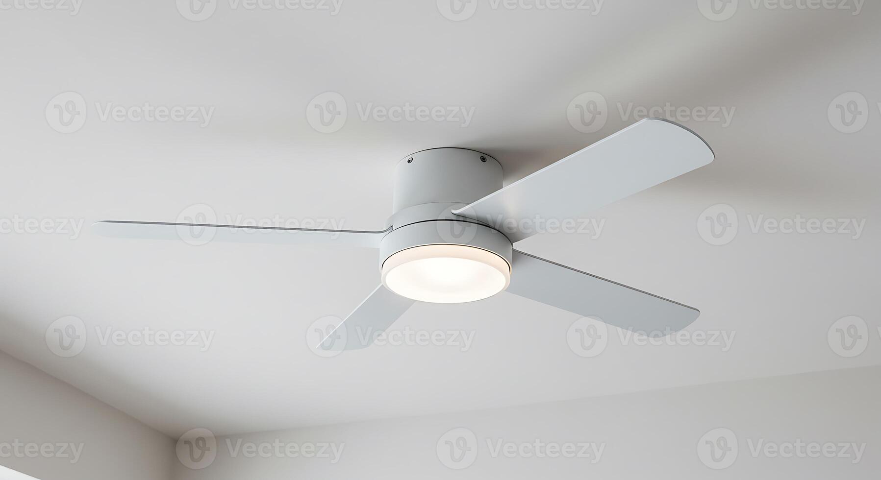 A white ceiling fan with a light on it photo