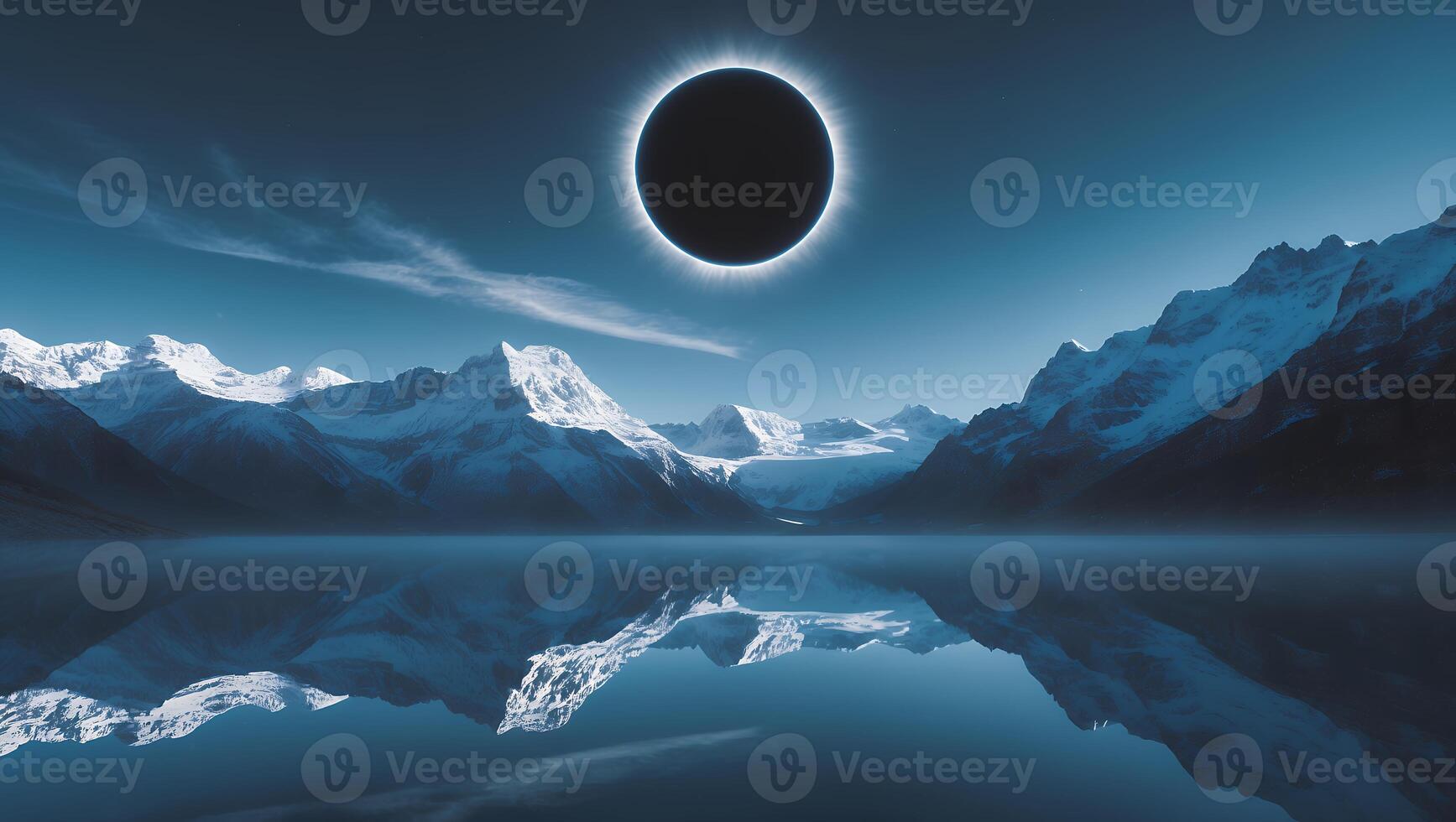 Total Solar Eclipse Over Mountain Lake Reflection photo