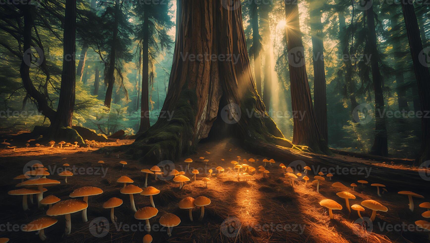 Forest with Big Tree and Mushroom photo
