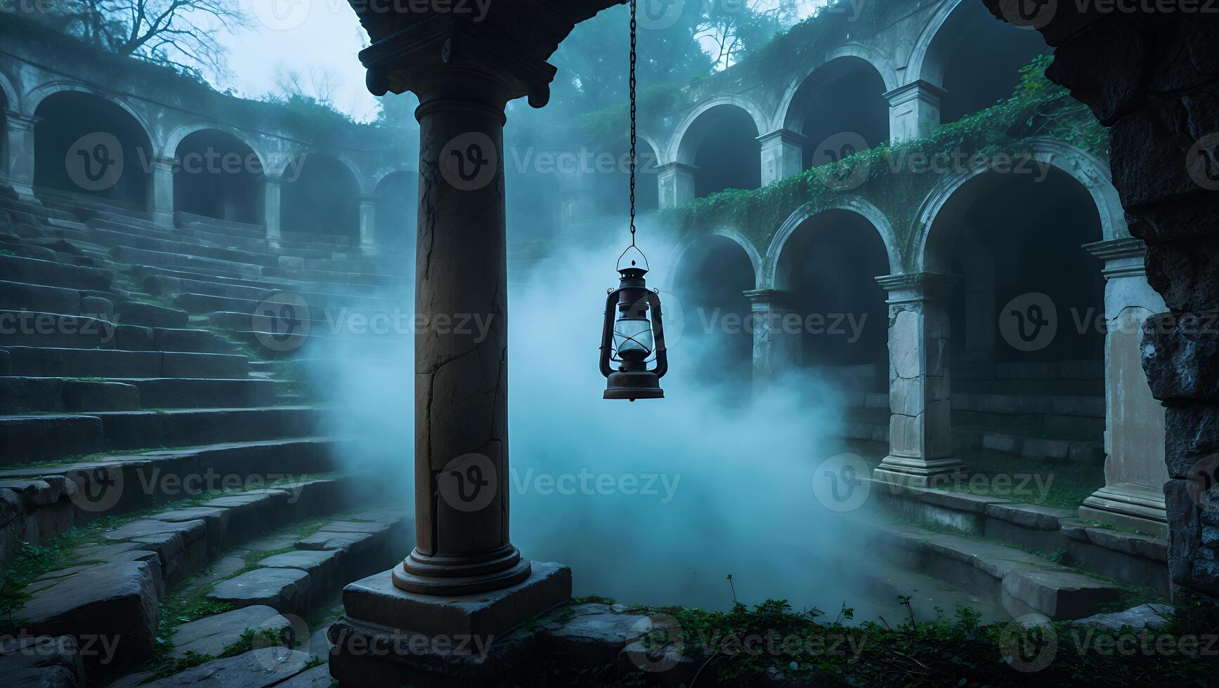 Lantern in Ancient Amphitheater with Fog photo