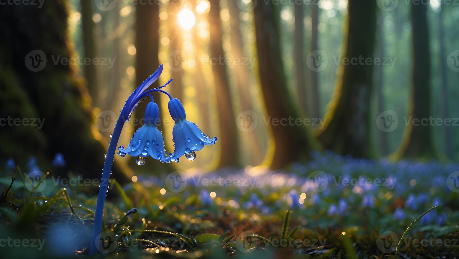 Bluebell with Dew in Forest photo