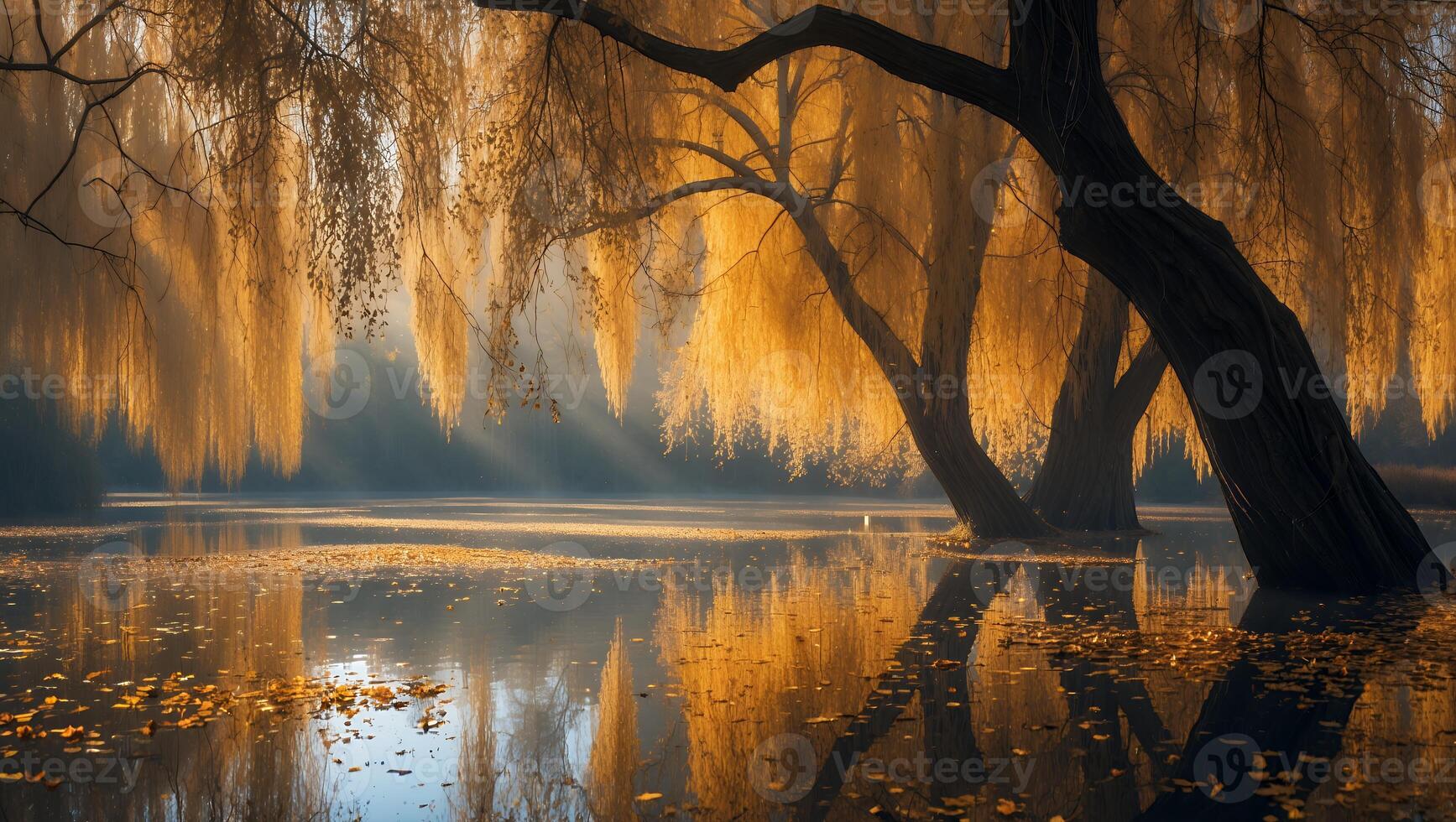 Willow Tree in Lake with Reflections photo