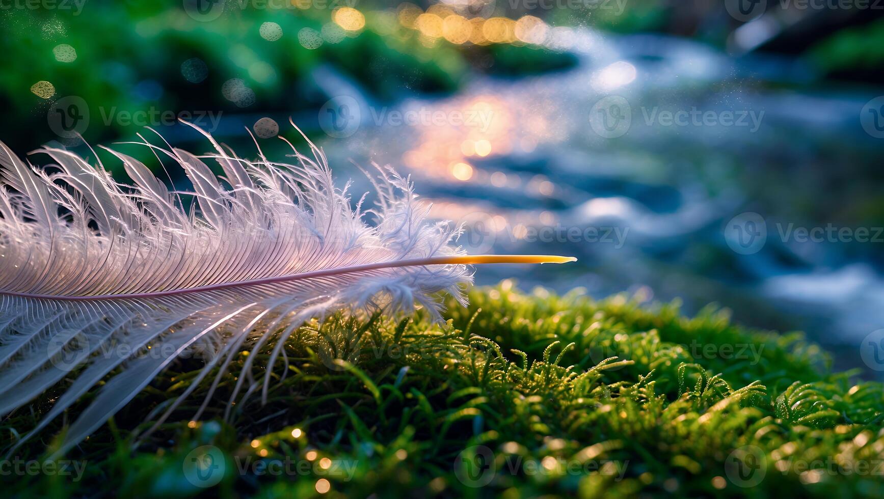 Feather on Moss Near Stream photo