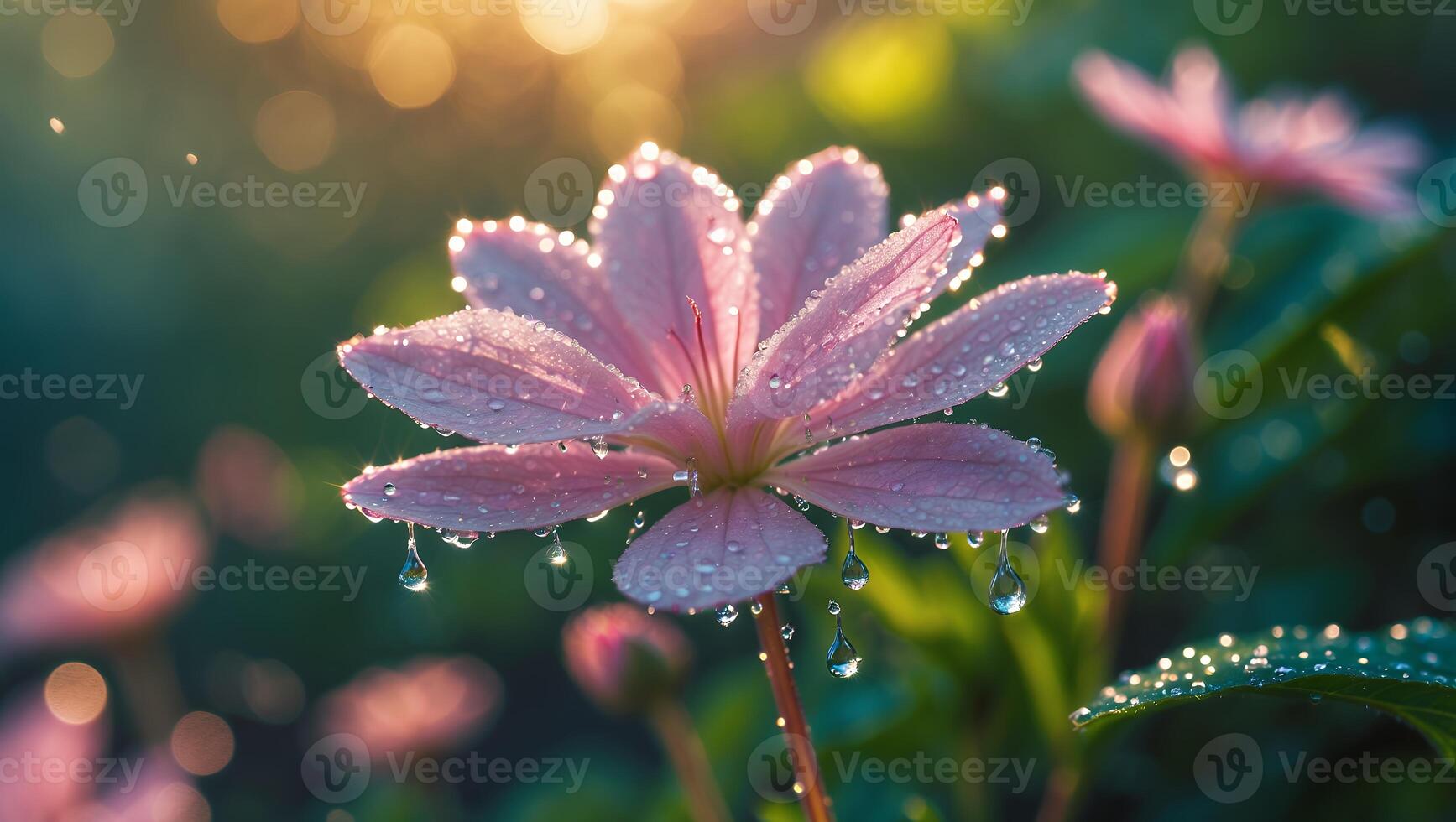 Pink Flower with Water Drops Shining in the Sunlight photo