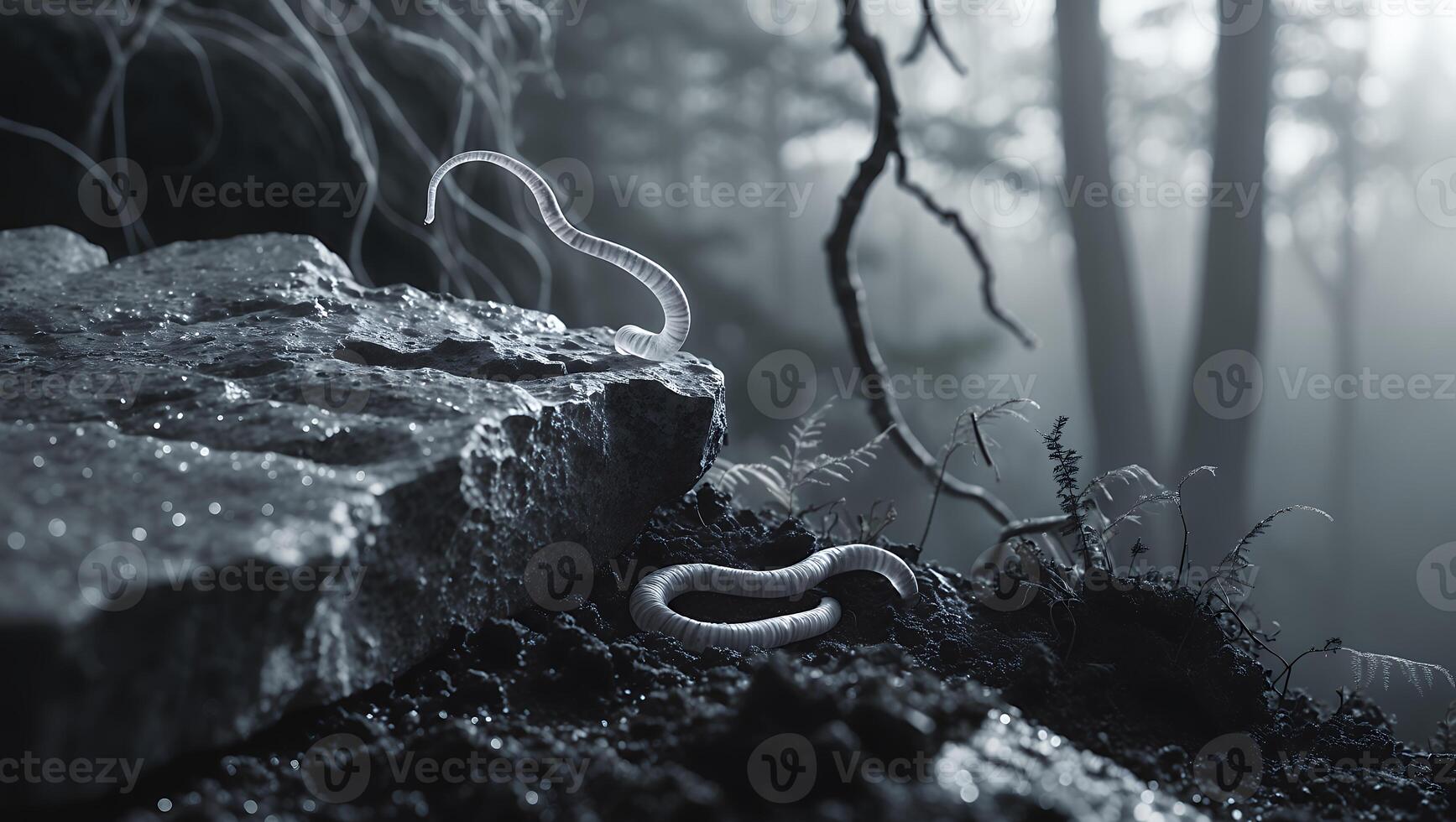 Worm on Rock in Forest photo