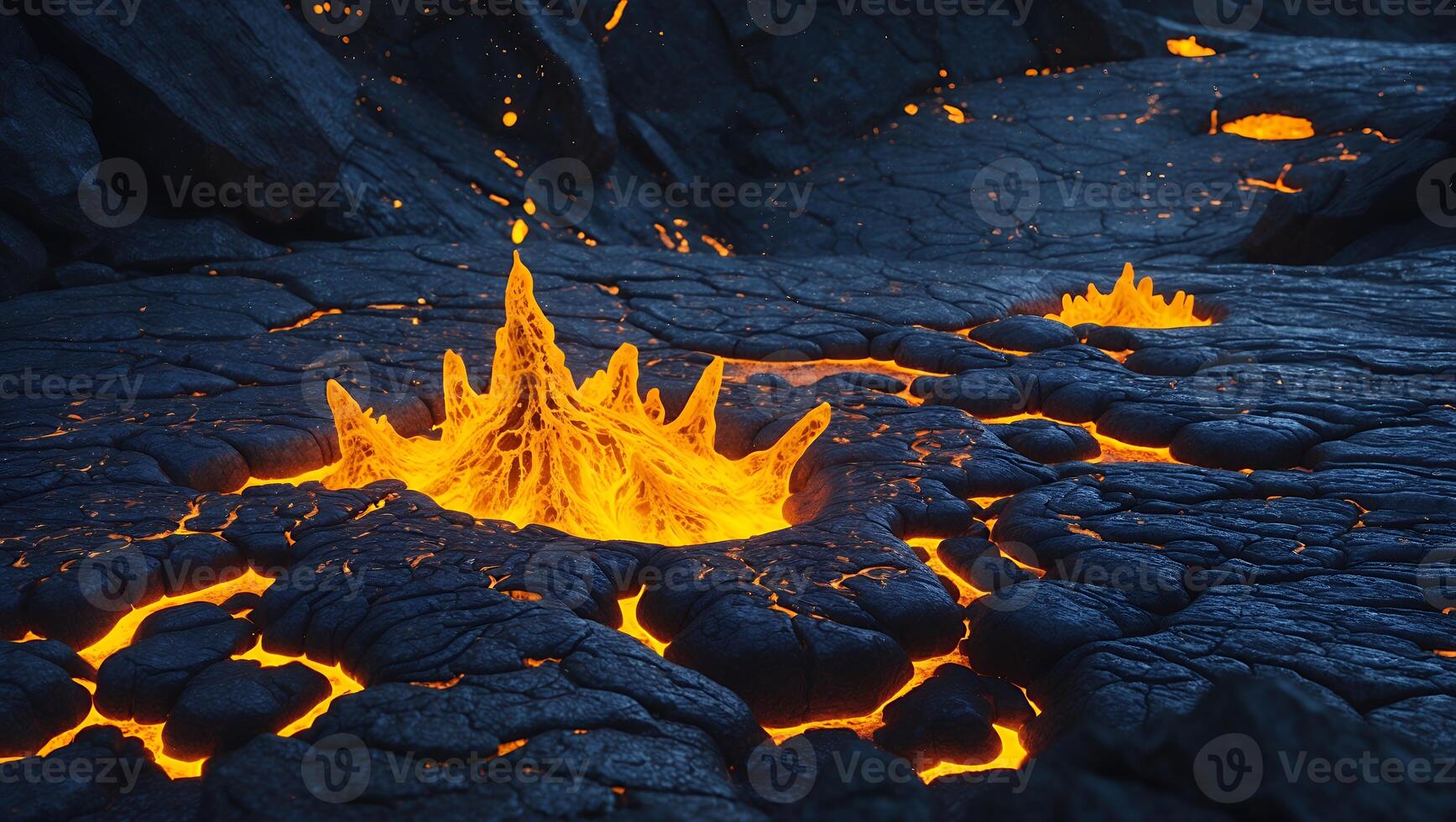 Volcano Eruption on Lava Landscape, Fire Stone Ground photo
