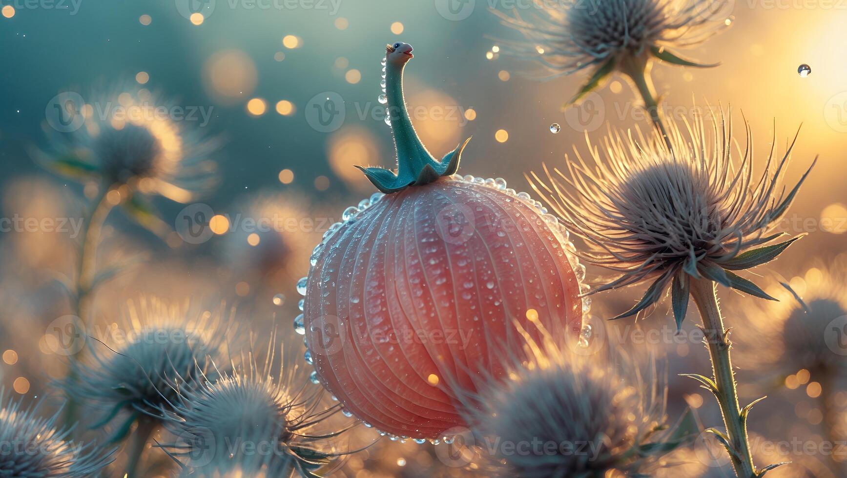Thistle Flower with Water Drops in Field photo