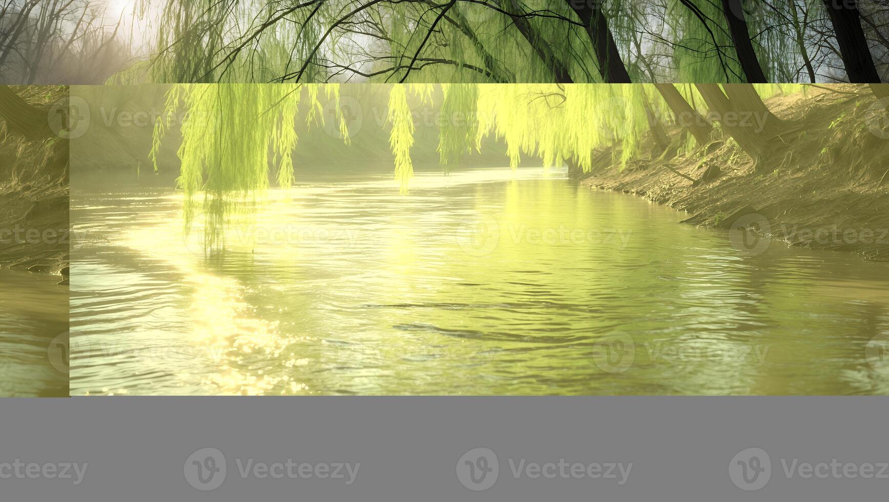 River with Willow Trees Flowing Water photo