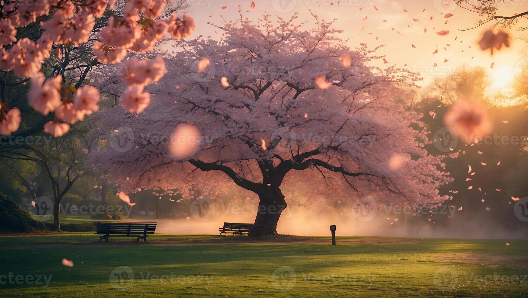 Cherry Blossom Tree in Park During Springtime photo