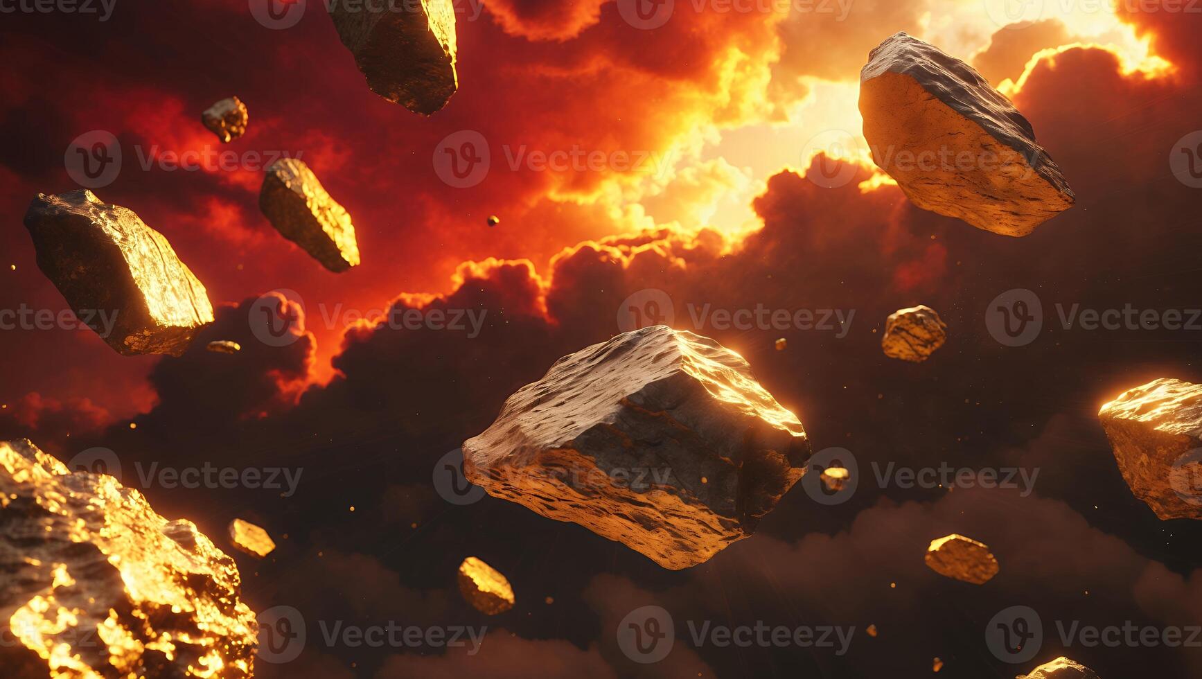 Floating Rocks in a Cloudy, Fiery Sky photo