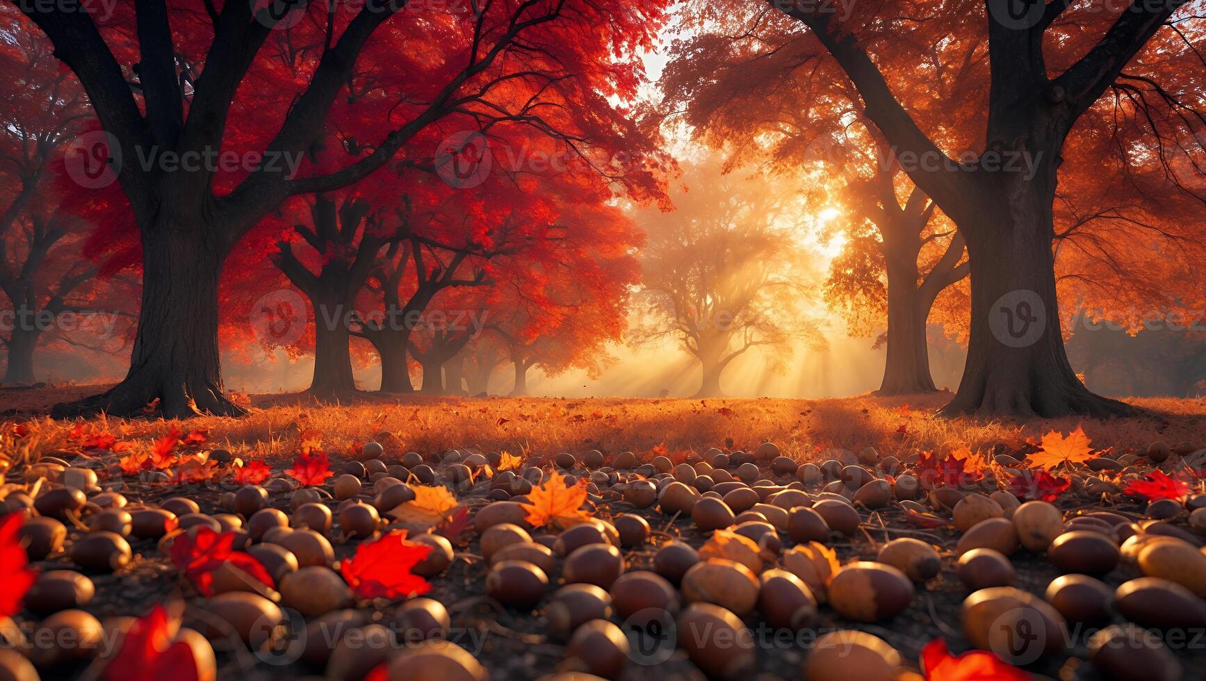 Autumn Trees and Leaves in Forest Landscape photo