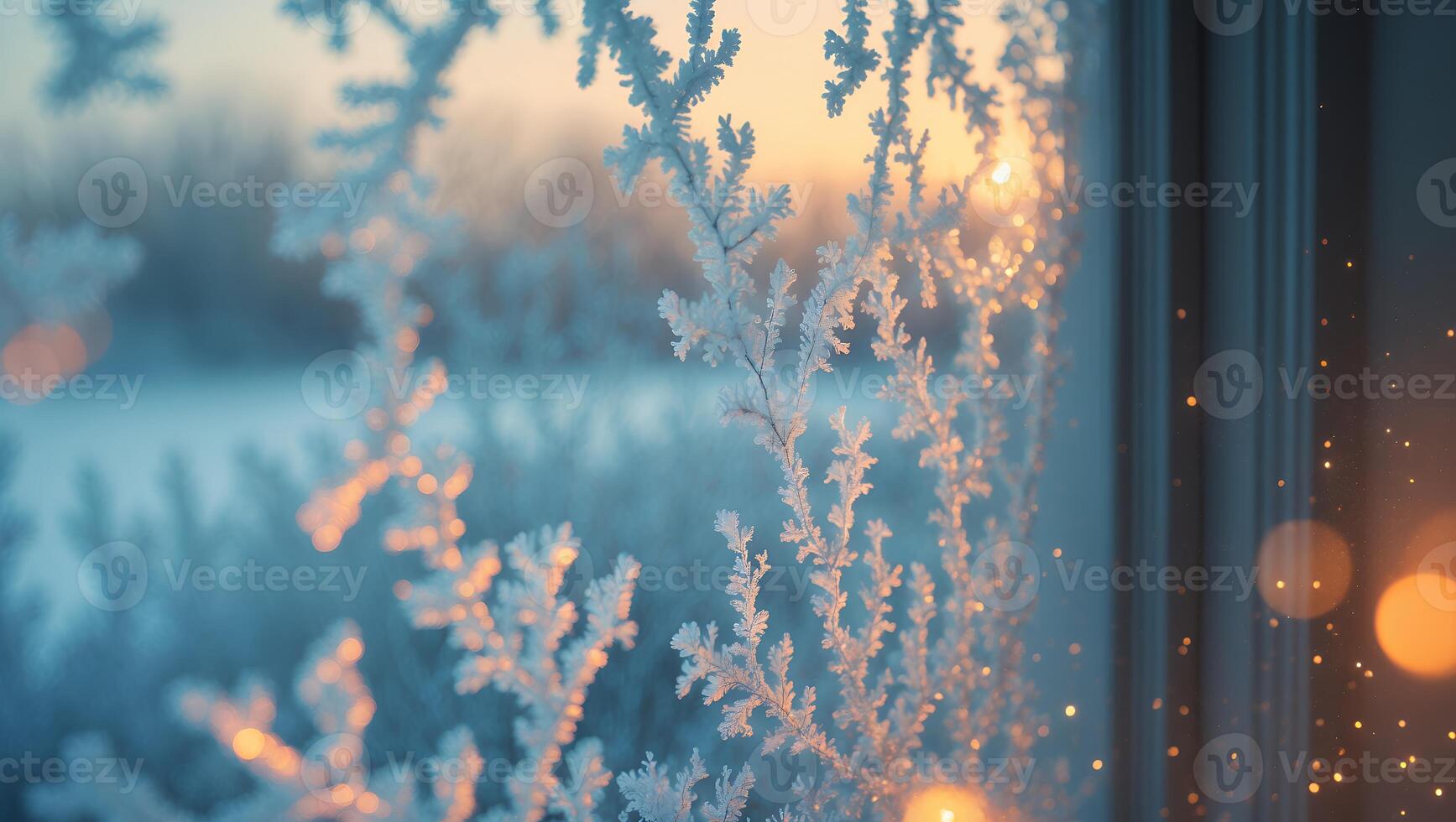 Frost on Window with Sunlight at Dawn or Dusk photo