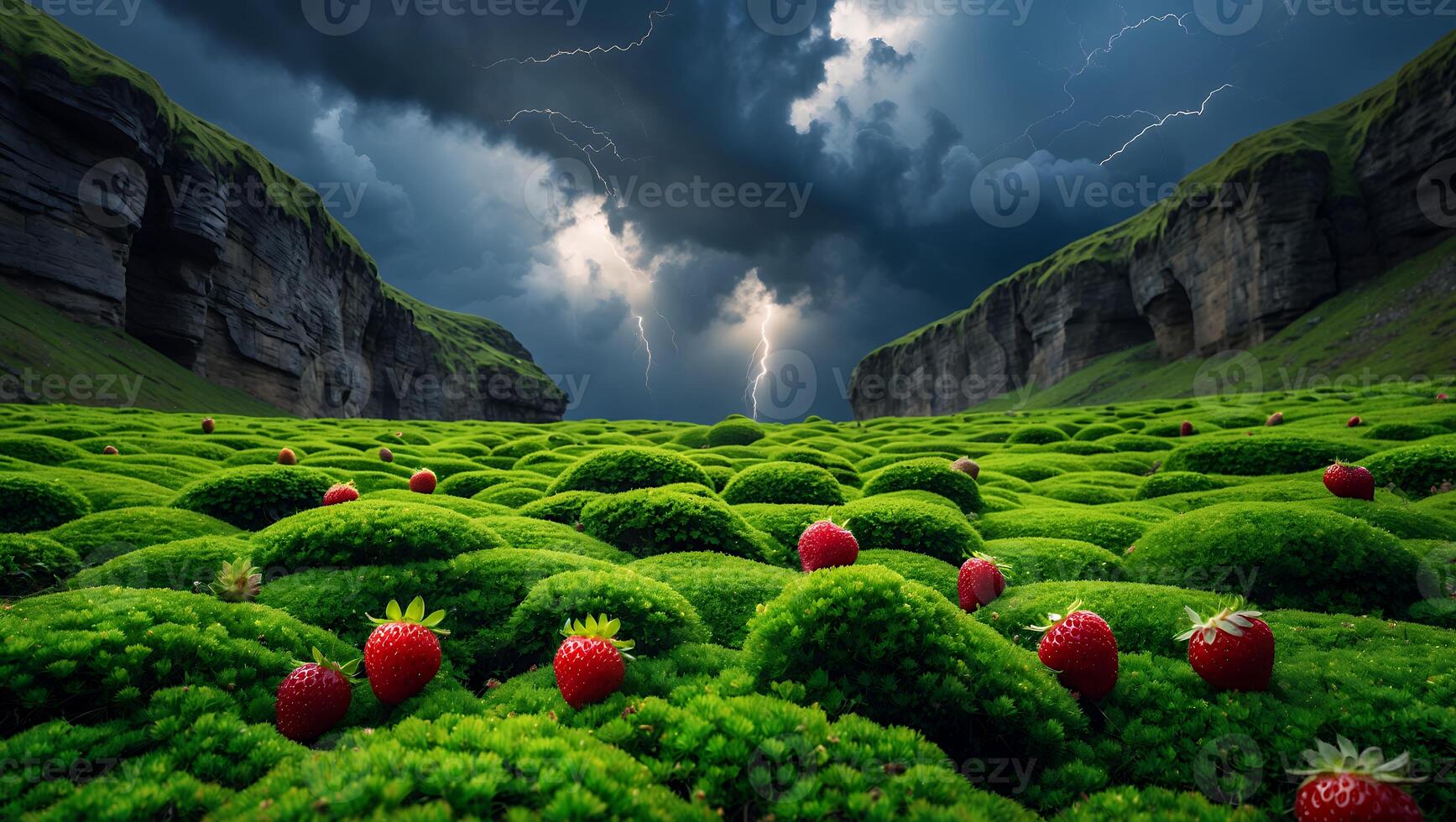 Strawberry Field with Thunderstorm Landscape photo