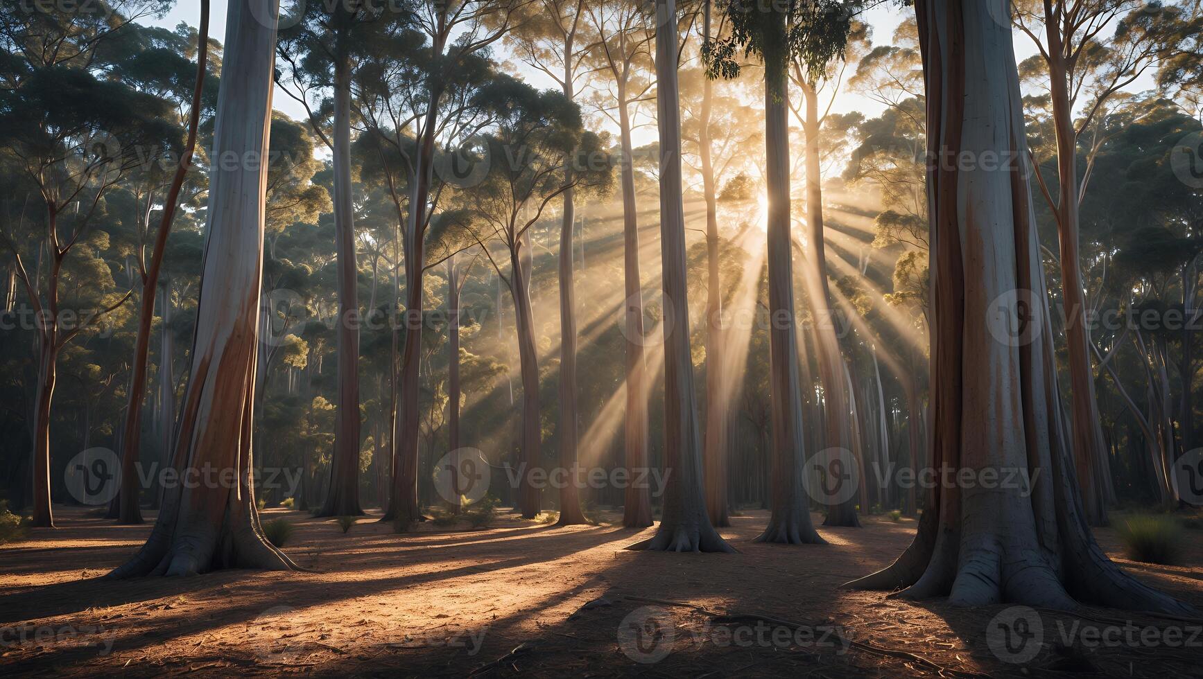 Sunlight Through Forest Trees photo