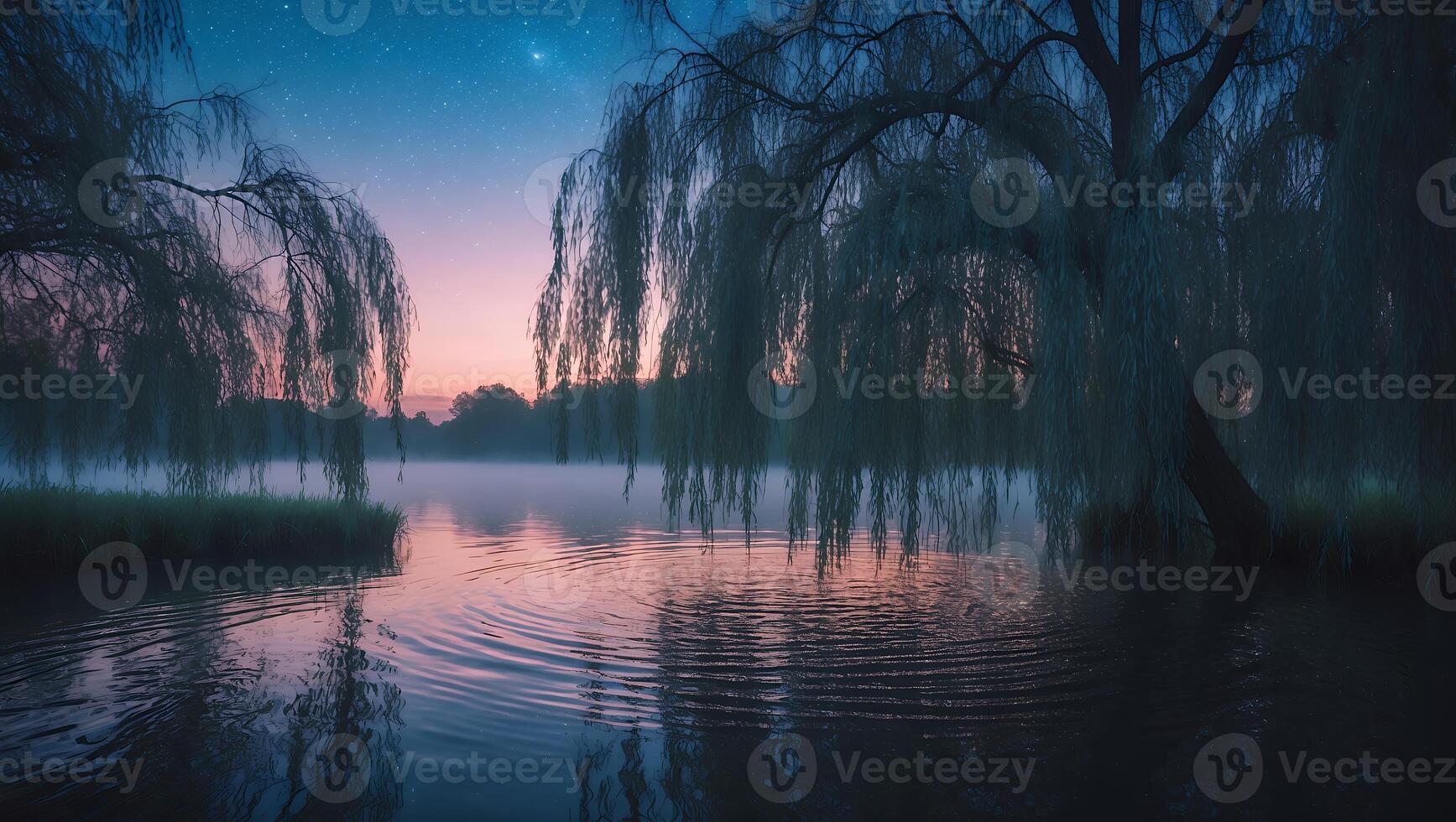 Willow Tree by Lake at Twilight photo