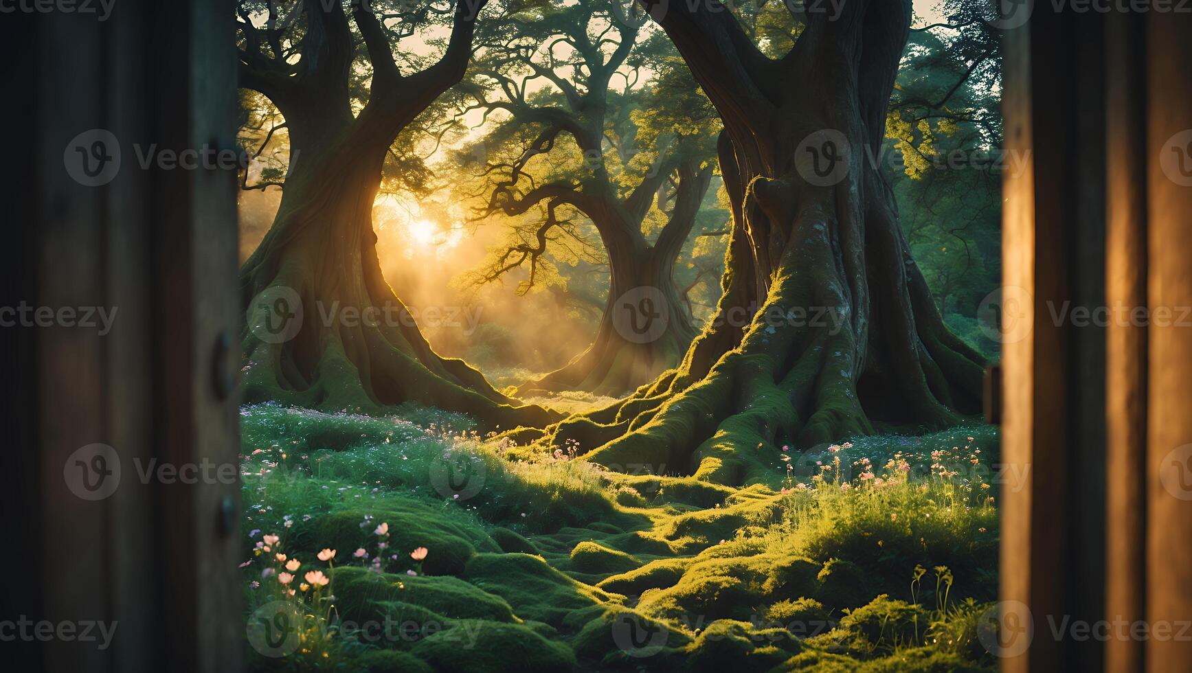 Enchanted Forest with Moss and Sunlight photo