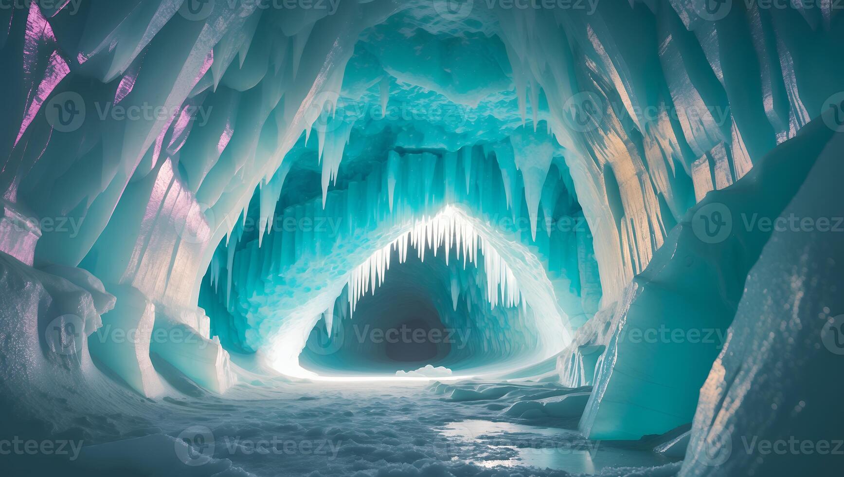Ice Cave with Icicles and Snow photo