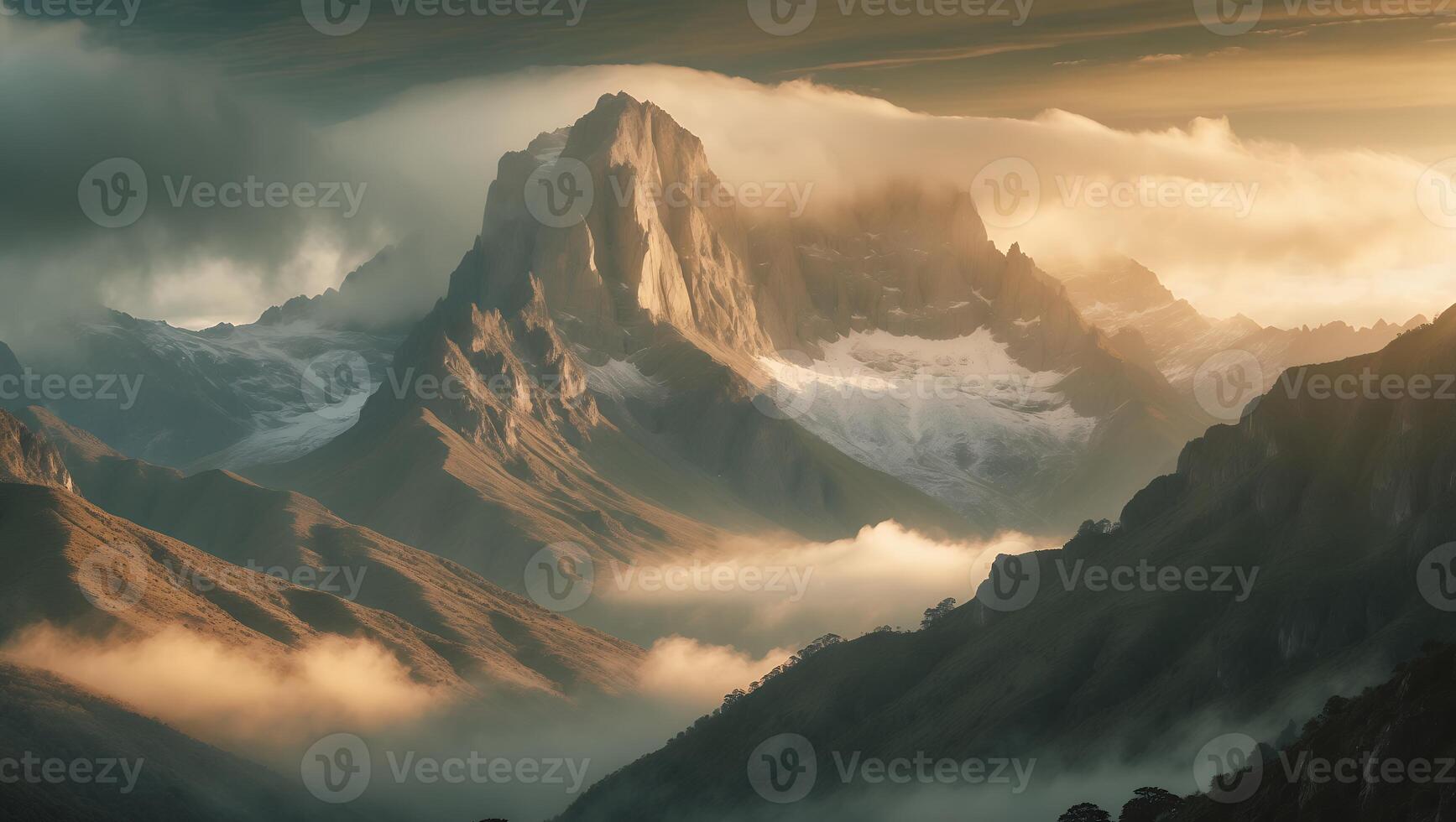 Mountain Peak Covered in Clouds Landscape photo