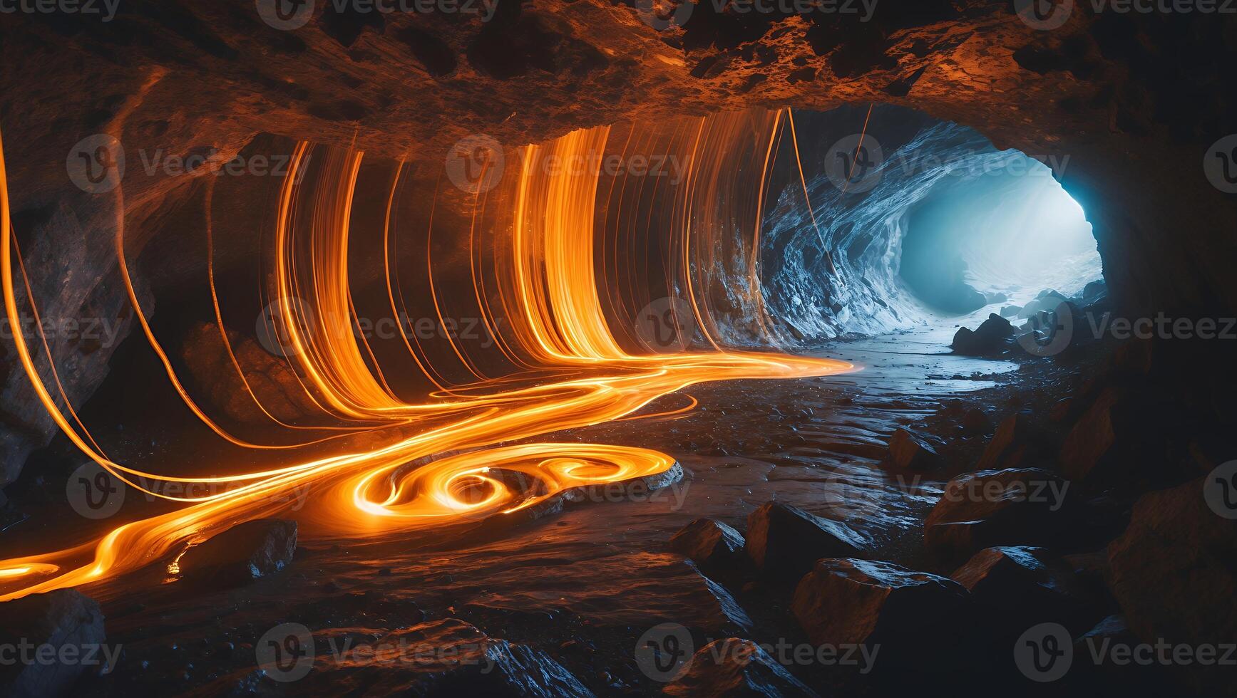 Underground Cave with Flowing Light photo