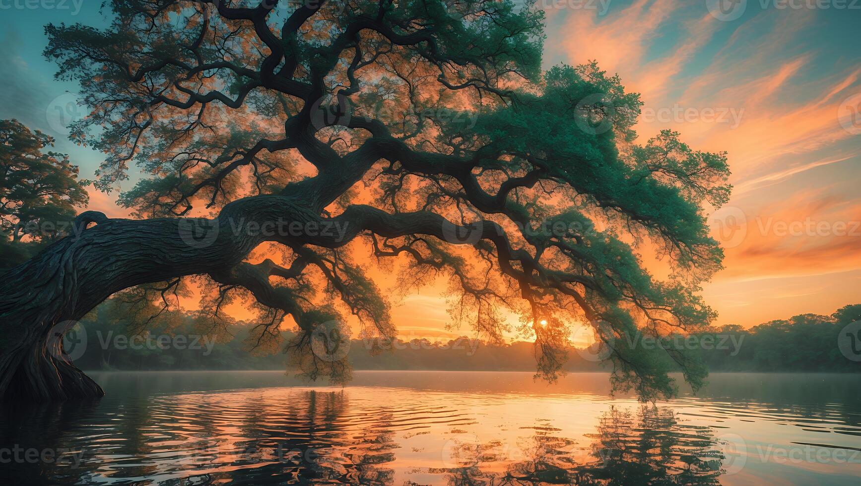 Tree Over Water at Sunset Landscape photo
