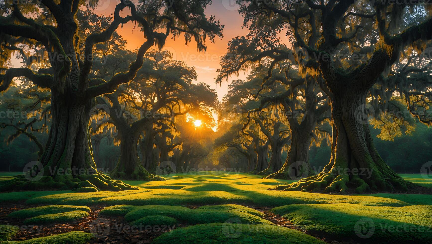 Oak Tree Avenue at Sunset photo