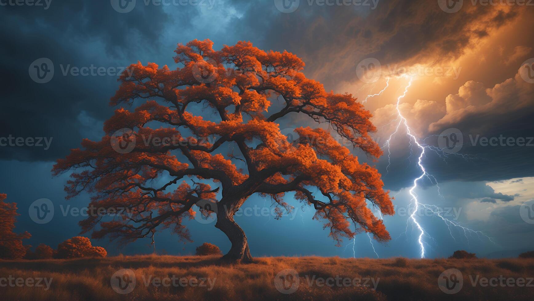 Tree and Lightning in Nature Landscape photo