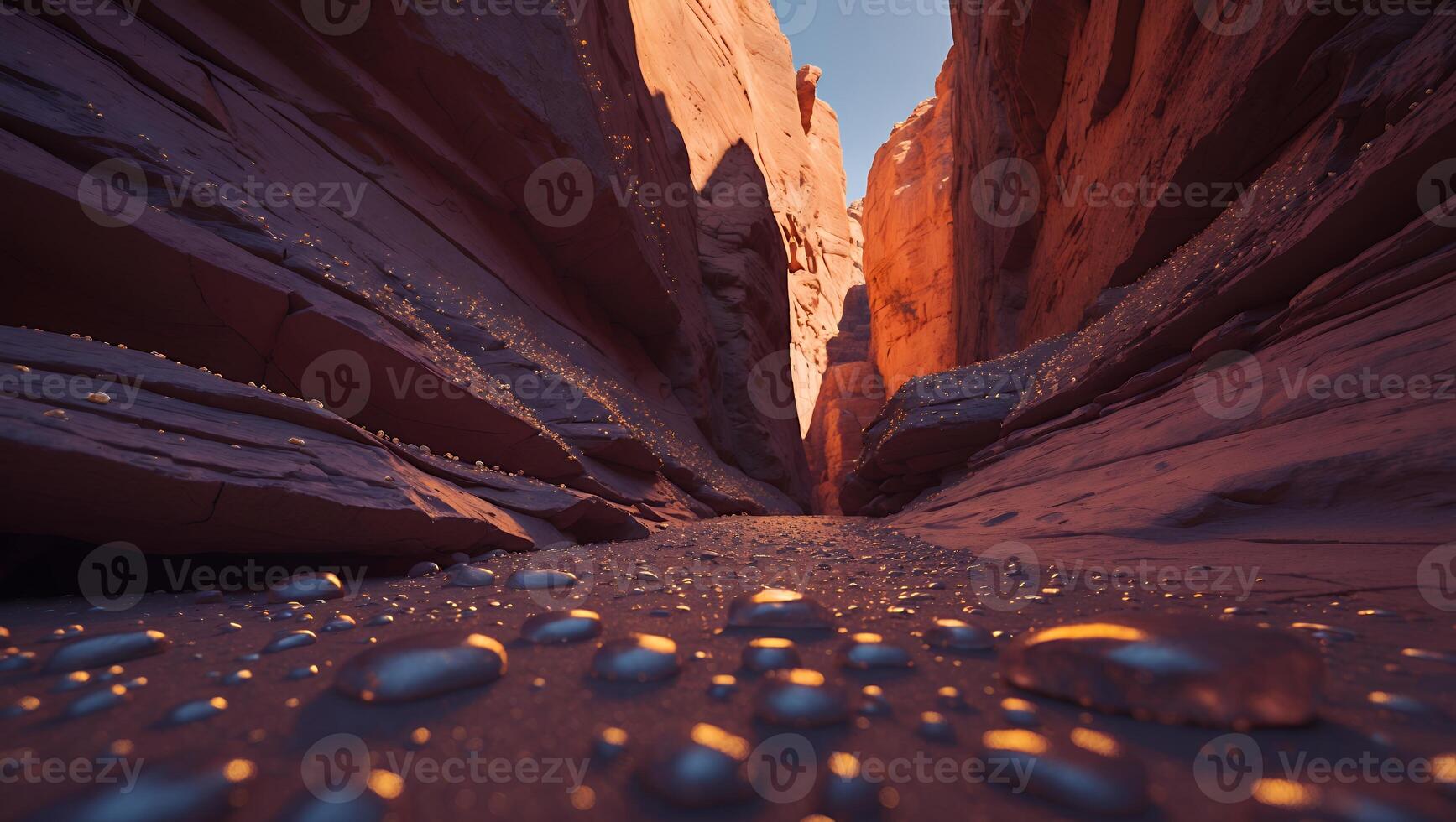 Sandstone Canyon with Sunlight and Small Rocks photo