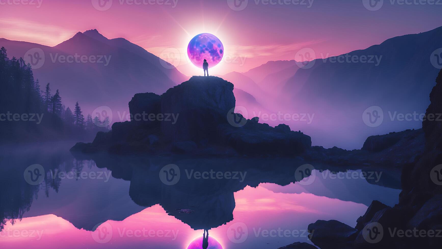 Person with Orb on Mountain Peak at Sunrise photo