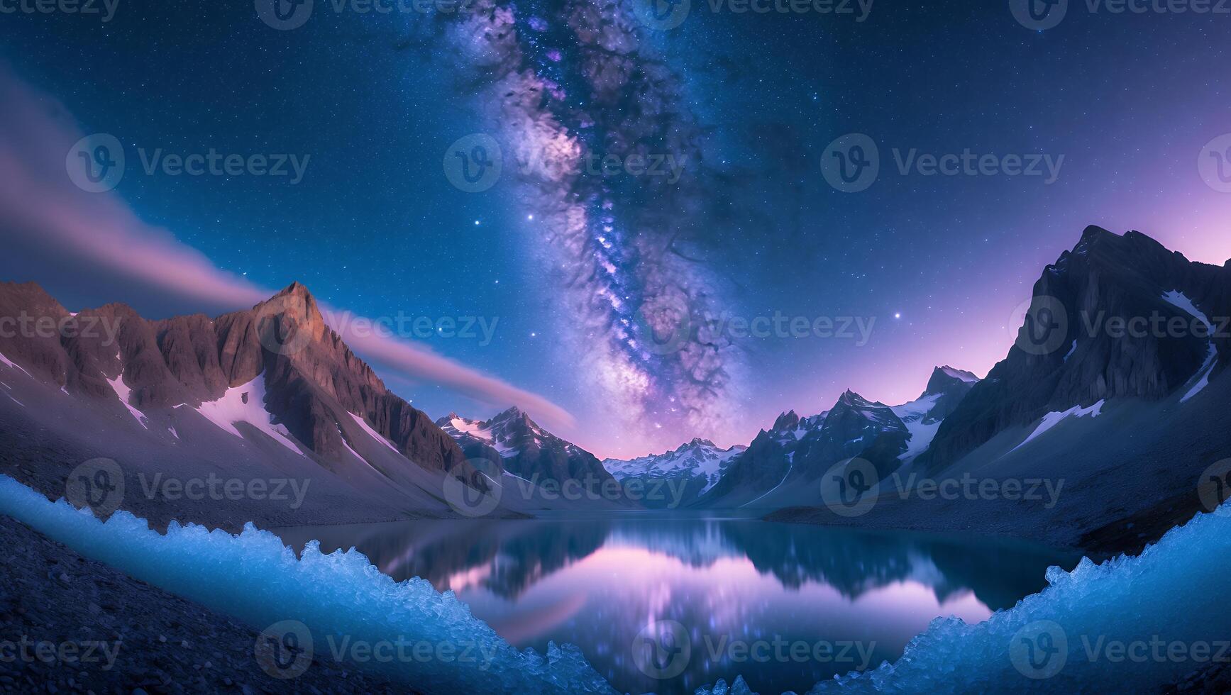 Mountain Range Reflecting Milky Way in Lake at Night photo