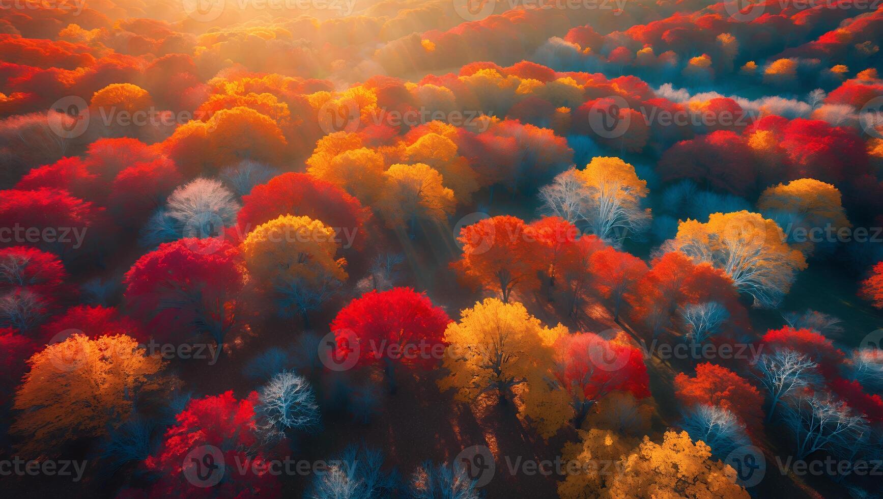 Autumn Forest Canopy with Colorful Trees From Above photo